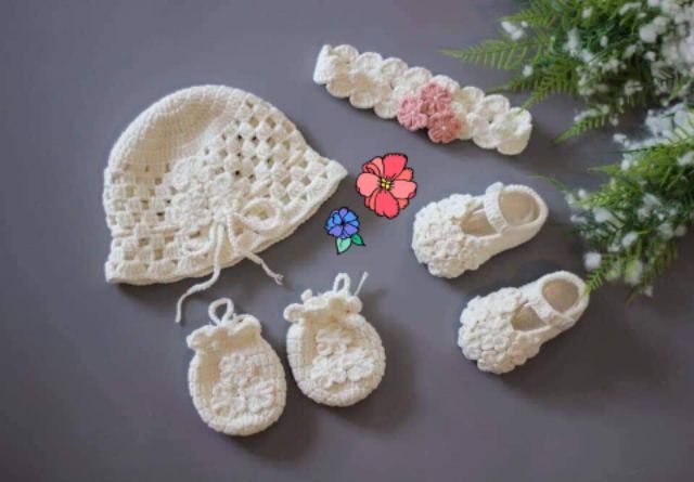 Set mũ + giầy + bao tay + băng đô