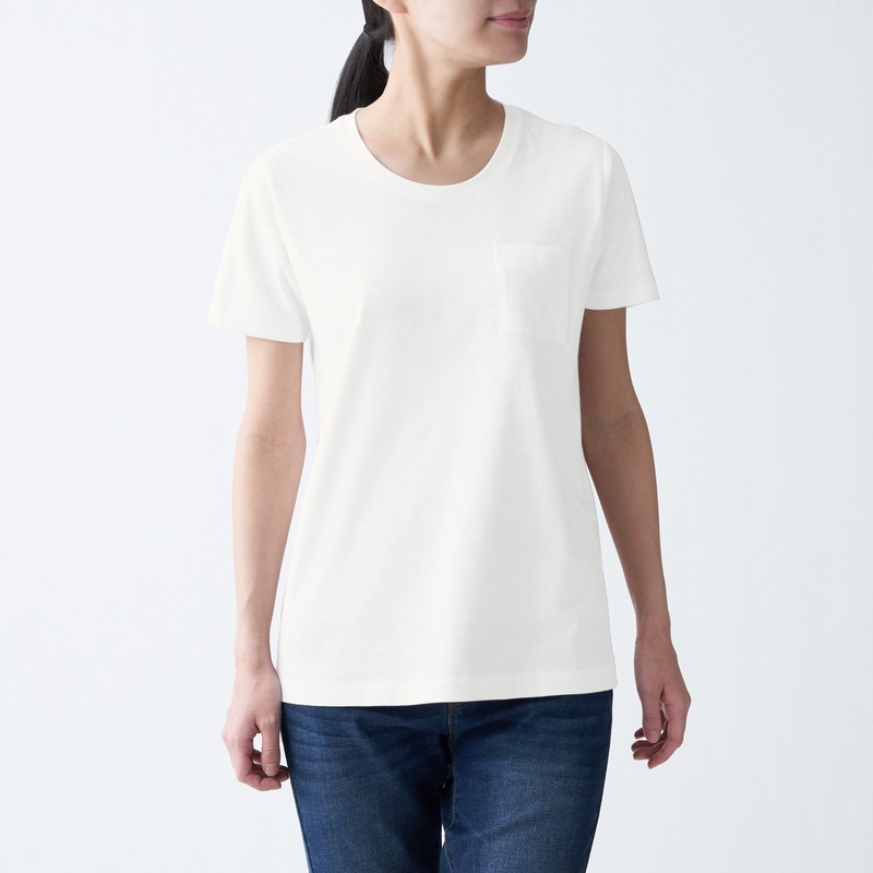 Muji Áo Thun Vải Jersey Sợi Slub Cổ Tròn