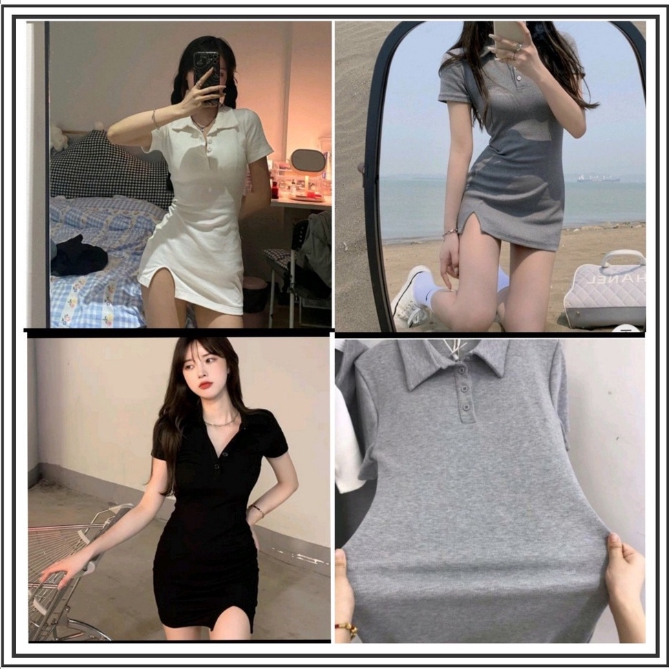 Đầm body nữ tay ngắn nút bấm cổ áo sơ mi DT chất liệu thun cotton tốt vải dày dặn, mêm