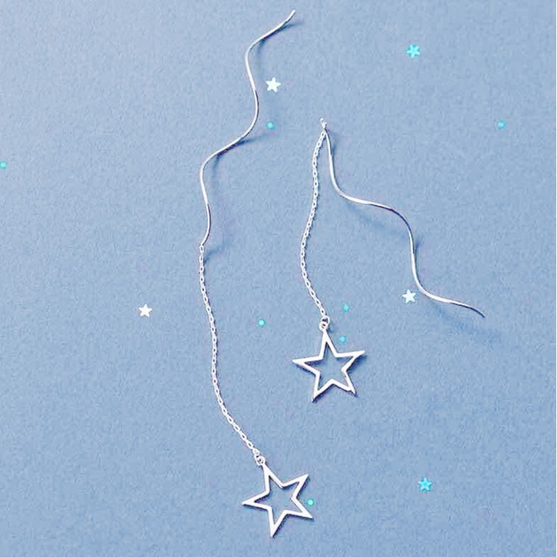 Bông tai bạc ta Bông dáng dài treo Ngôi Sao lung linh