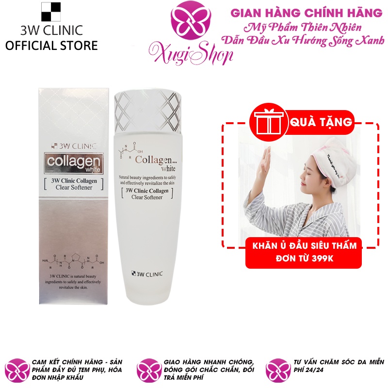 Nước hoa hồng dưỡng TRẮNG HỒNG da 3W Clinic Collagen Softener Toner Hàn Quốc 150ml
