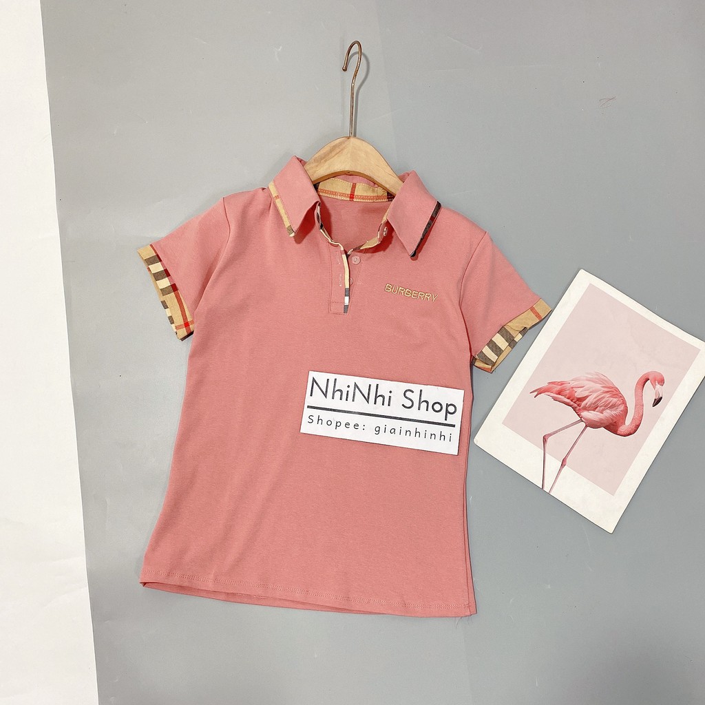 Áo thun cổ bẻ pha kẻ ngắn tay ôm dáng, Áo phông dáng ôm thêu ngựa AS6013 - NhiNhi Shop