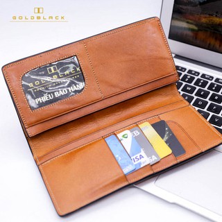Bóp ví dài nam nữ unisex da bò goldblack bảo hành 12 tháng