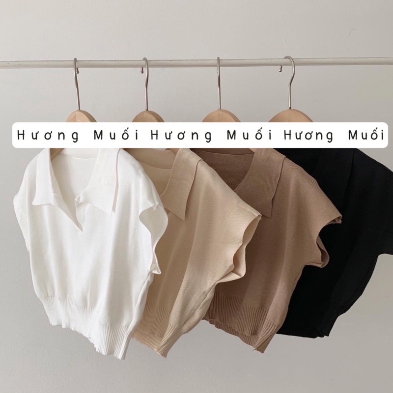 Áo len cổ polo trơn - áo croptop