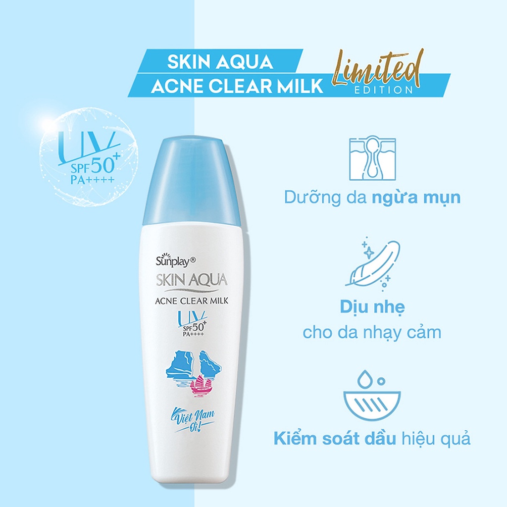 Kem Chống Nắng Sunplay Skin Aqua Dưỡng Da Ngừa Mụn Acne Clear Milk SPF50+