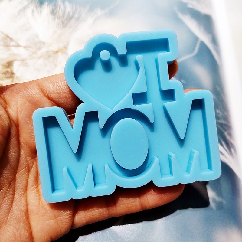Khuôn Silicone Làm Móc Khóa Bằng Nhựa Resin Hình Trái Tim Chữ DAD MOM