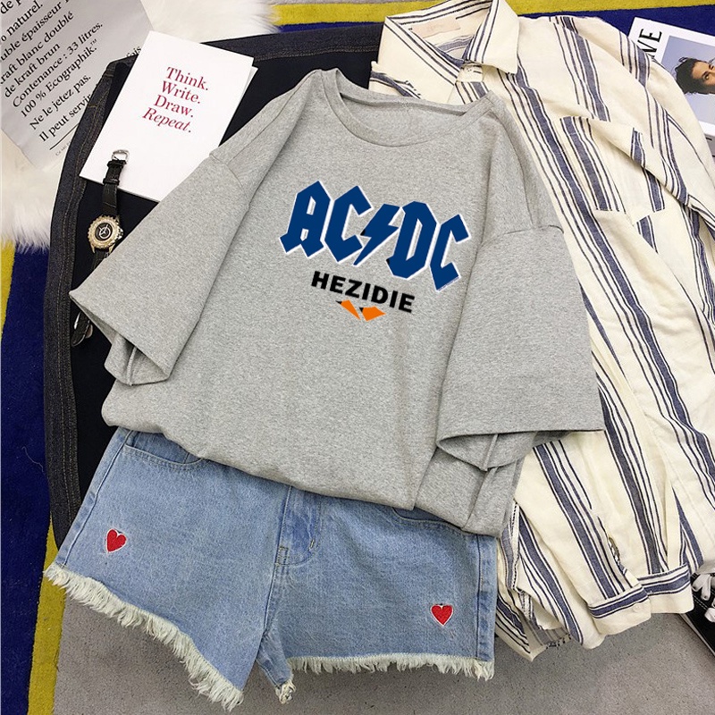 Áo phông nam nữ AC DC chữ ngực BIGOMALL - Áo thun unisex ngắn tay Freesize 55kg