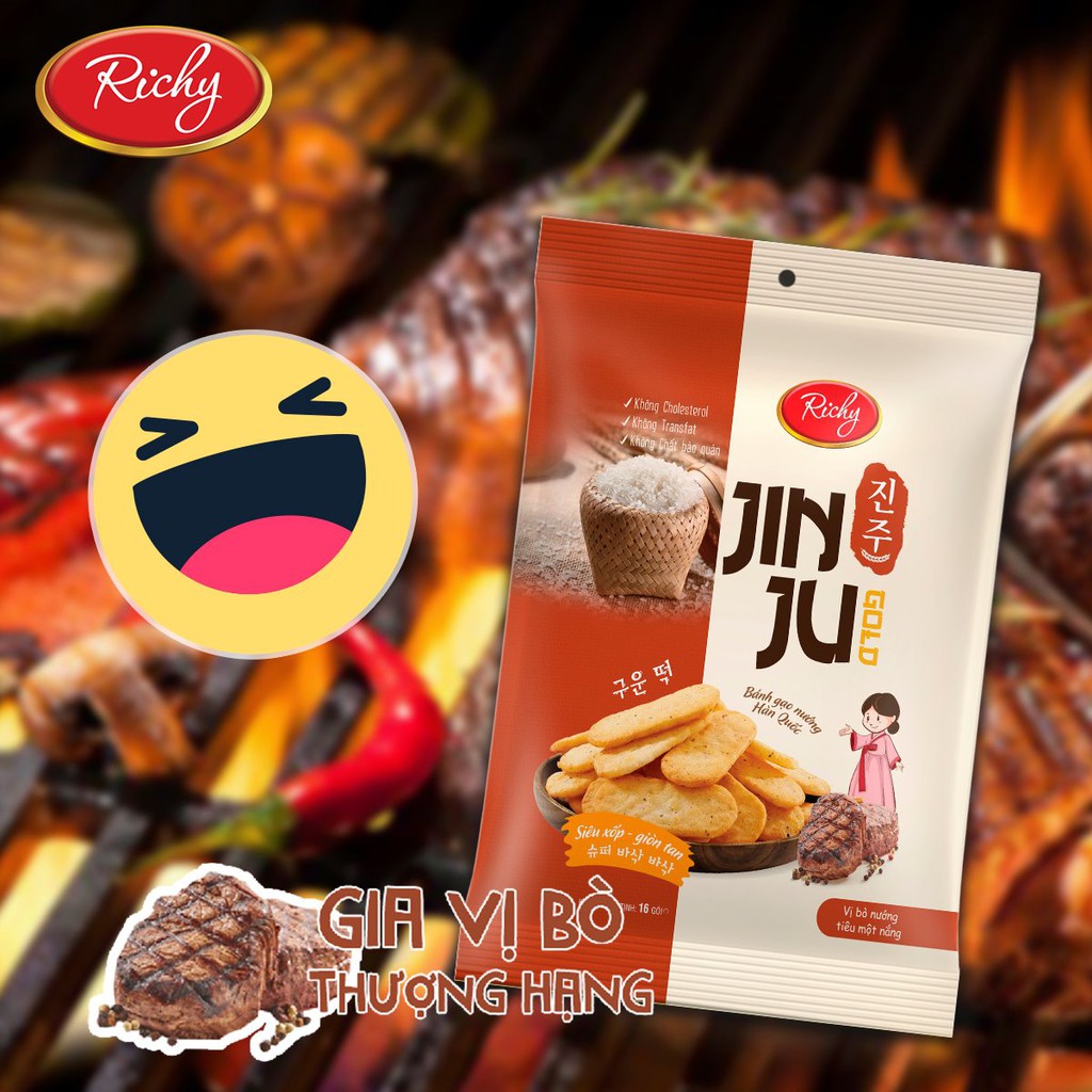 Bánh gạo JINJU RICHY vị bò nướng tiêu gói 134,4g