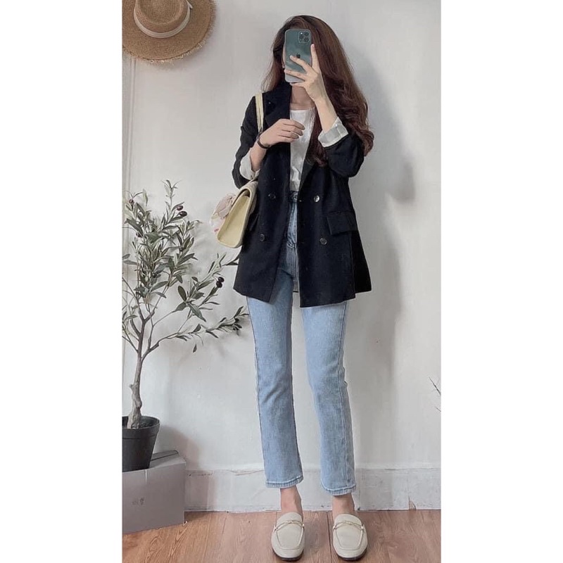 [Ảnh thật] Áo blazer kẻ caro 2 lớp túi nắp phong cách Hàn Quốc - Áo vest caro dáng rộng ulzzang