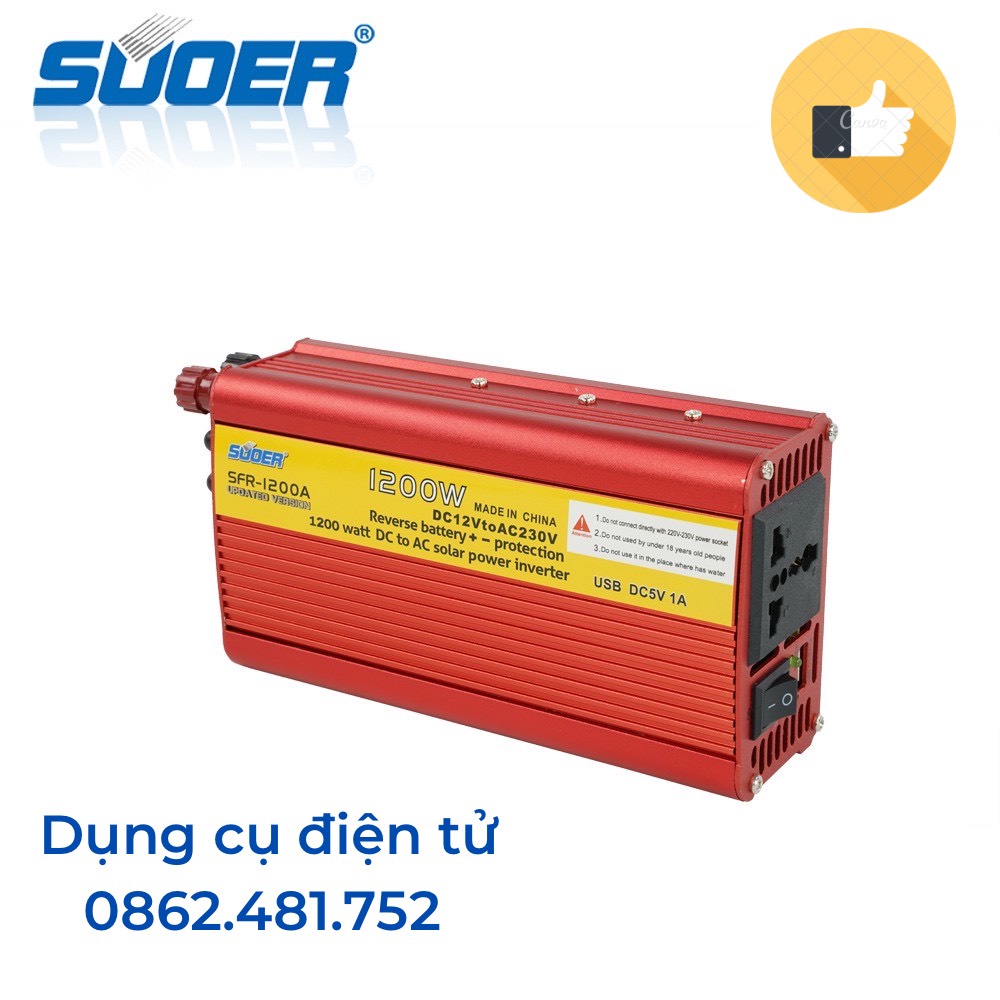 Bộ kích điện SUOER 12V lên 220V 1200W chống ngược cực INVERTER.