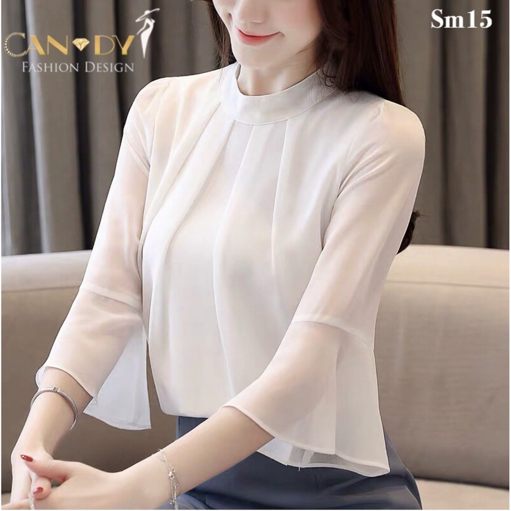 Áo Sơ Mi Nữ VNXK Cao Cấp SM15 - Áo Công Sở Nữ Thiết Kế Phối Voan Tay Lỡ Ống Loe Sang Trọng - TINI Shop