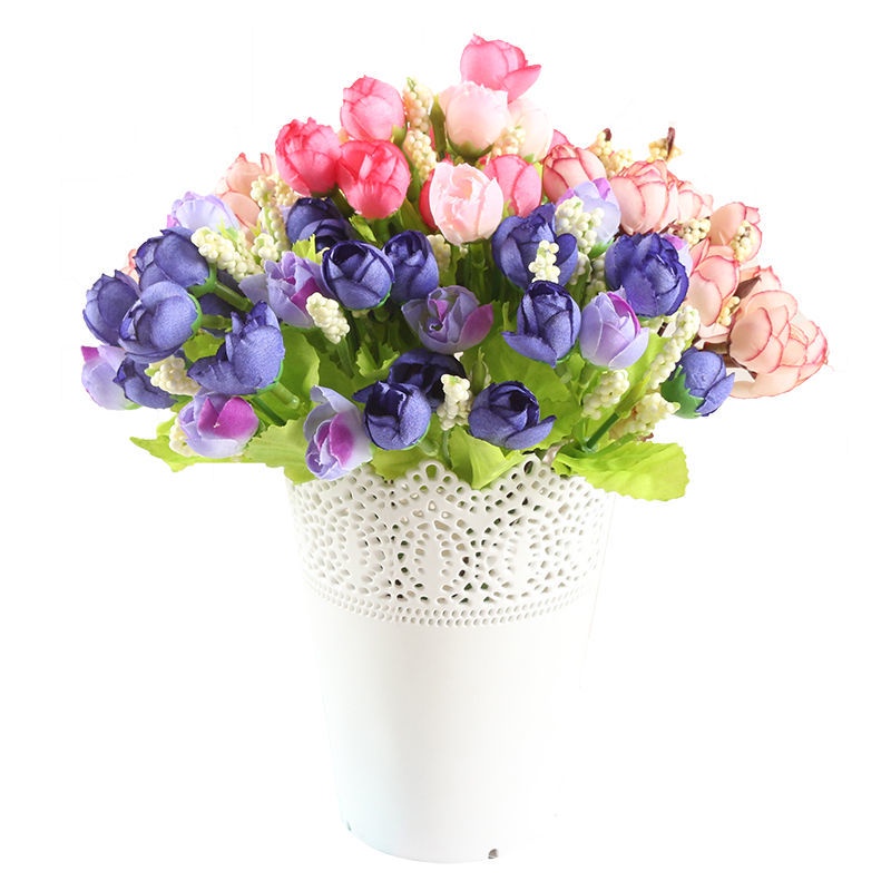 Bó Hoa Hồng Nhân Tạo Mini Bằng Lụa Cho Trang Trí Phòng Khách