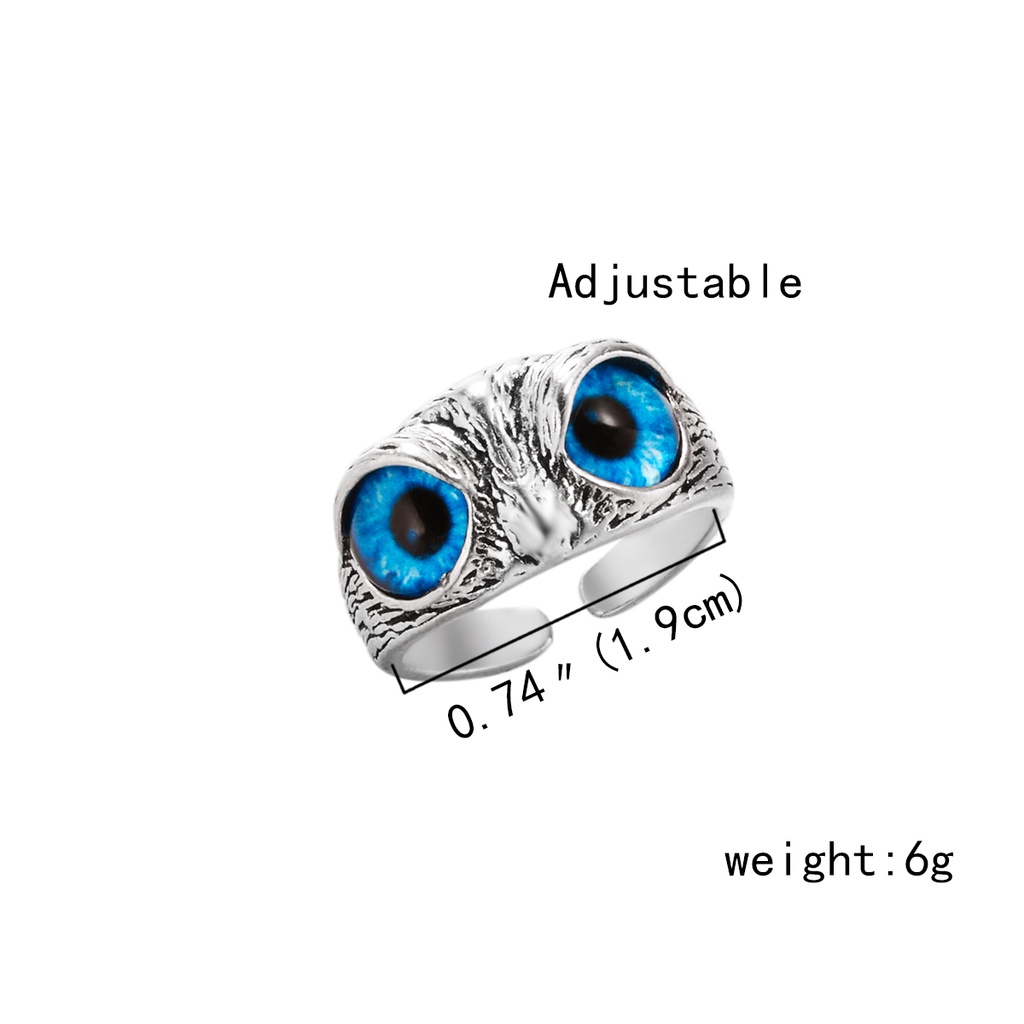 Nhẫn RINHOO FRIENDSHIP hình cú mèo mắt đính đá xanh phong cách hip hop cá tính cho nam và nữ