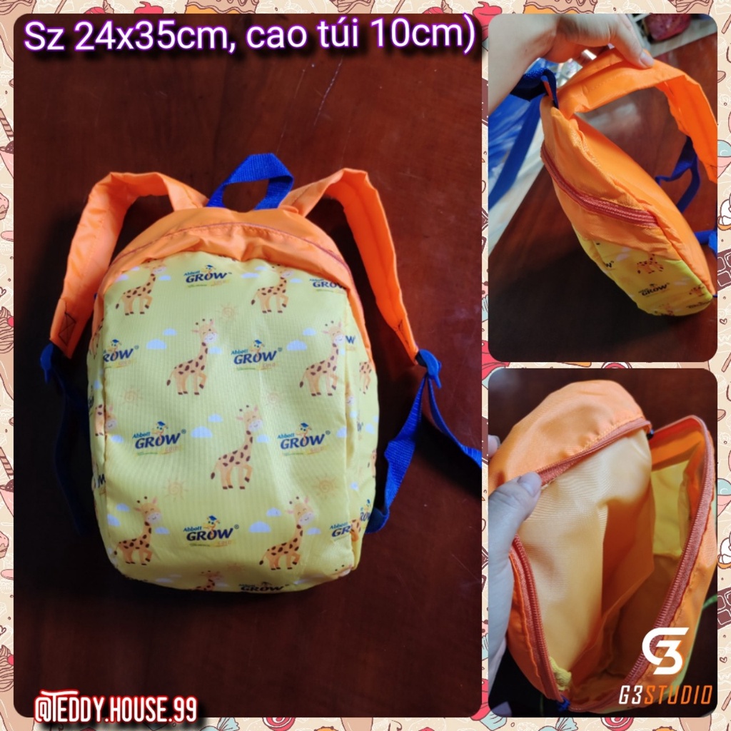 Balo hàng KM của sữa Grow Hưu cao cổ (25x35cm) cho pé đi học, đi chơi