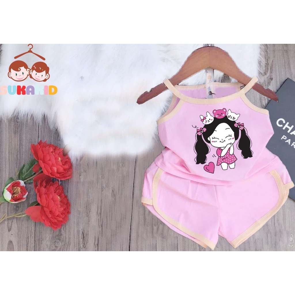 Bộ đồ 2 dây hình bé gái cột tóc đáng yêu từ 6kg đên 30kg.BDBG60.