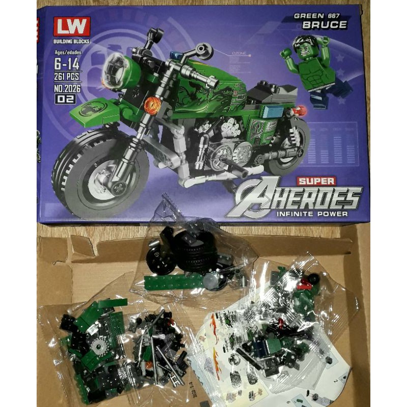 Lắp ráp 1 hộp Xe đua cực đẹp Lego-Xe môtô Bruce Green 887 hoặc FSTS 9209 có 260 chi tiết bằng nhựa rất đẹp