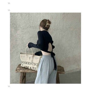 ÁO THUN GÂN CỔ BẺ TAY DÀI CỘT NƠ LƯNG