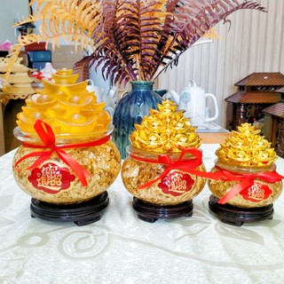 Bát Tụ Bảo Tròn Nước Vàng Lá Thỏi Vàng , Hũ Nước Vàng Thần Tài, Túi Vàng Lá Thần Tài Hút Tài Lộc Cao Cấp