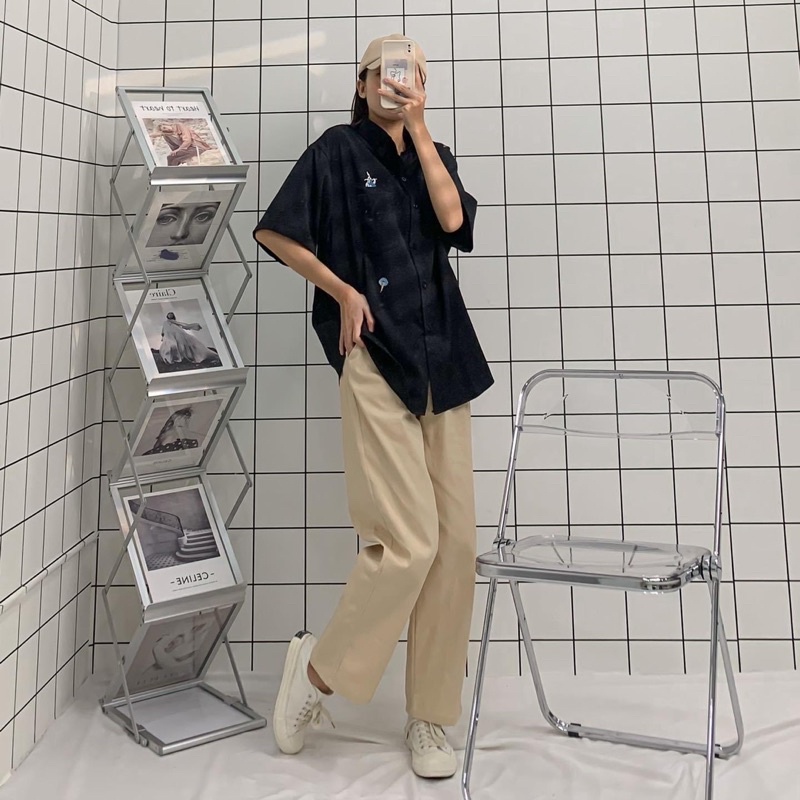 Quần kaki lưng chun LOSI ống rộng màu TRẮNG/BE/ĐEN 🖤 Nam nữ unisex 🖤 Quần ống rộng kaki hàn