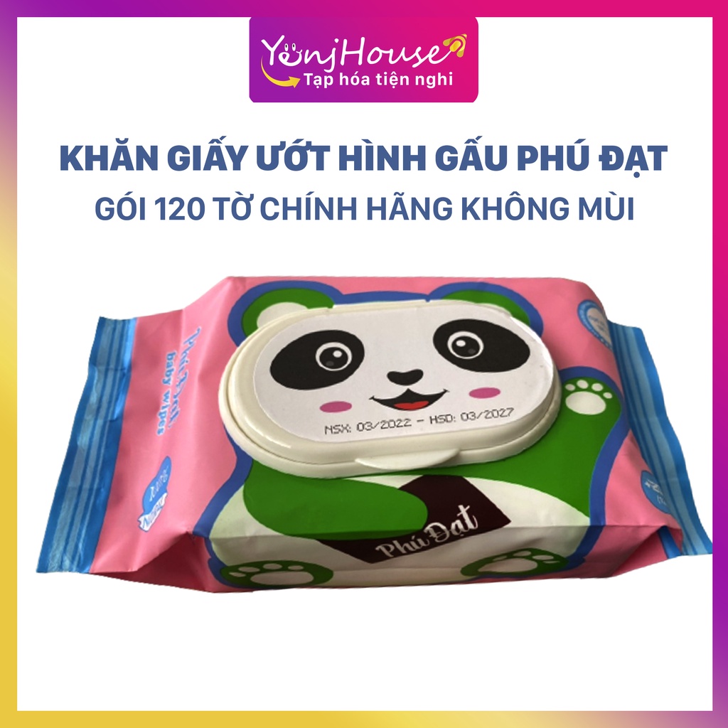 KHĂN GIẤY ƯỚT HÌNH GẤU PHÚ ĐẠT GÓI 120 TỜ CHÍNH HÃNG KHÔNG MÙI - YENJHOUSE