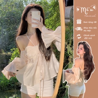 Áo lụa cổ yếm trễ vai tiểu thư xinh xắn