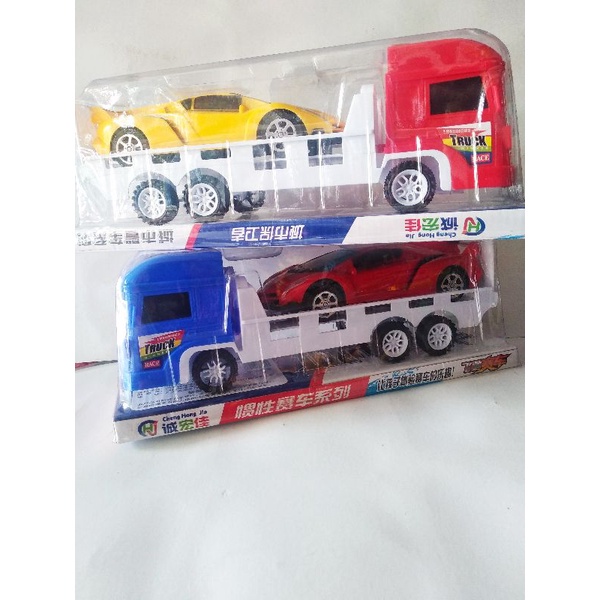 Đồ chơi xe tải chở siêu xe oto con nhựa tốt