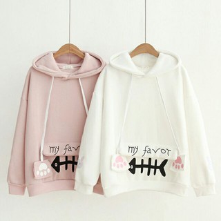 [Free ship 99k]Áo khoác hoodie nữ tính in xương cá cute