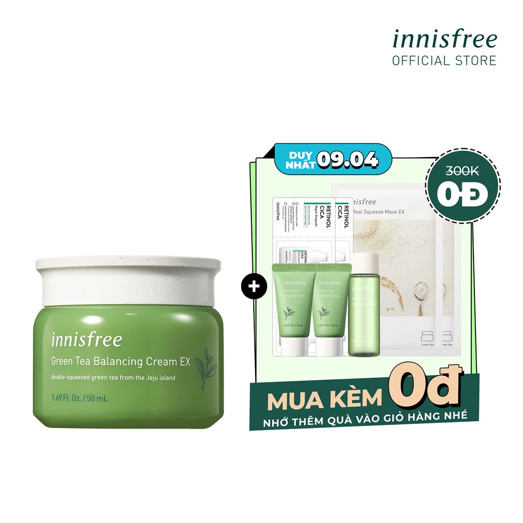 [Mã COSIF05 giảm 10% đơn 400K] Kem dưỡng cân bằng ẩm trà xanh innisfree Green Tea Balancing Cream EX 50ml