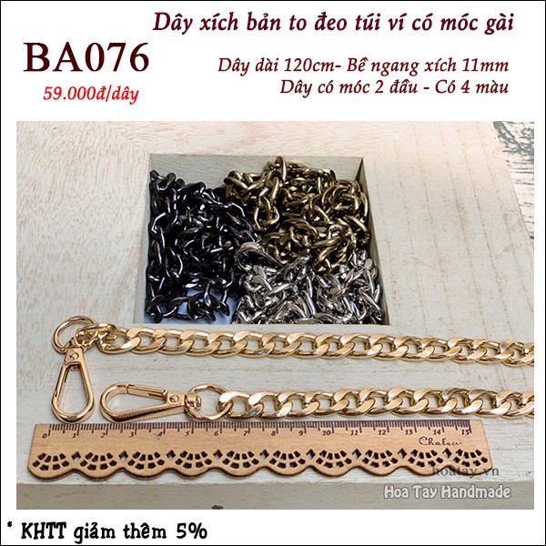 Dây xích 11mm dài 120cm có móc gài BA076