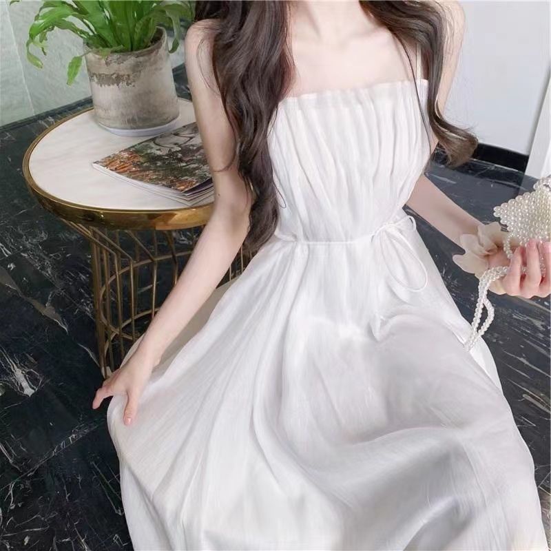 Đầm Hai Dây Dáng Dài Chiết Eo Cao Thời Trang Xinh Xắn Cho Bạn Gái