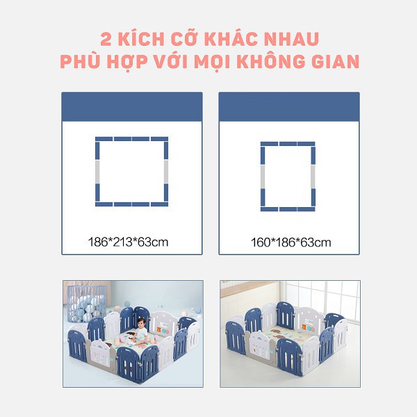 Quây cũi cho bé  𝑭𝒓𝒆𝒆𝒔𝒉𝒊𝒑  Quây cũi cho bé 9BABY vương miện màu xanh kích thước 160x186cm