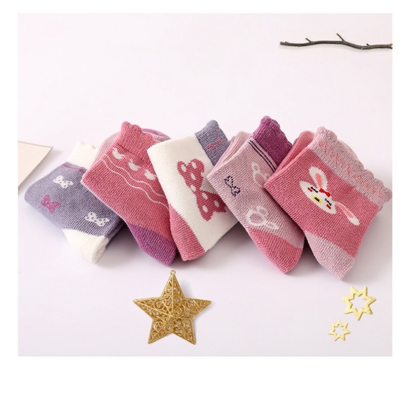 Tất Bé Trai Bé Gái (Set 5 Đôi), Vớ Cotton Mềm Mại Thoáng Khí In Họa Tiết Hoạt Hình Dễ Thương Cho Bé 0-12 Tuổi