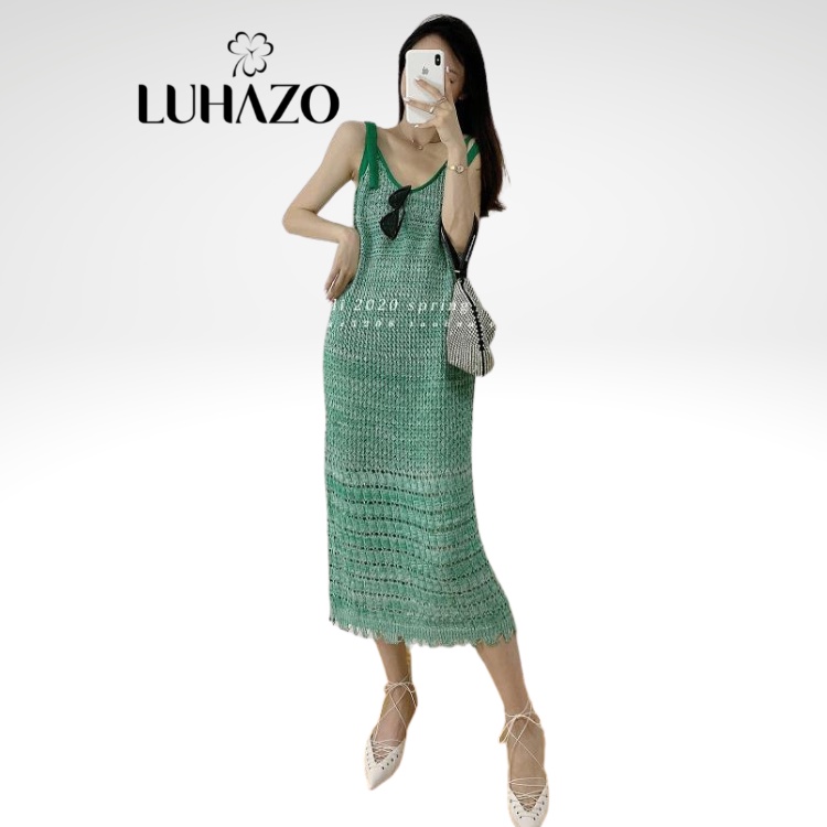 Váy đầm đi biển lưới ren LUHAZO maxi buộc 2 dây dáng dài hở lưng bikini phong cách kiểu hàn quốc suông xuông mẫu 2022 DK