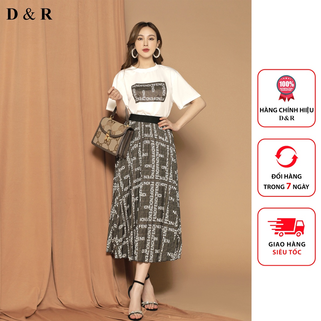 Set chân váy xếp ly áo thun FF Quảng Châu cao cấp D&R Fashion S016