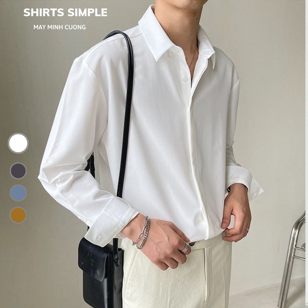Áo sơ mi form rộng nam Giấu Khuy Thanh Lịch, Phong Cách Tối Giản