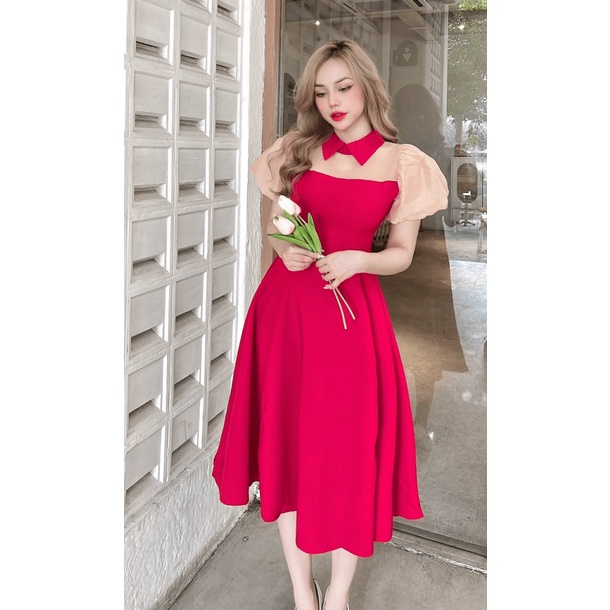 ĐẦM NỮ DỰ TIỆC CỔ SƠ MI CÔNG CHÚA CHẤT FORD SANG CHẢNH SIU HOT PU THỜI TRANG HHP