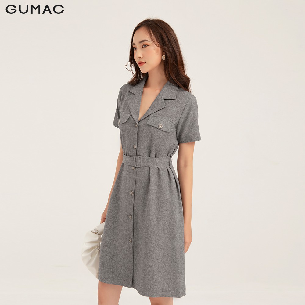 Đầm suông nữ GUMAC cổ vest trẻ trung, màu xám đủ size DB1171 | BigBuy360 - bigbuy360.vn