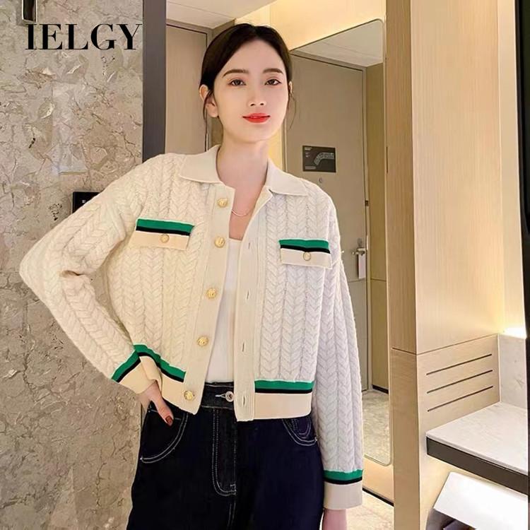 IELGY Áo cardigan Dệt Kim Màu Sắc Tương Phản Phong Cách Pháp Thời Trang Cho Nữ