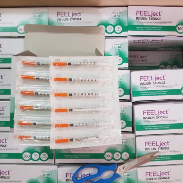 Hộp 100 ống kim tiểu đường 1cc FEEL Ject Insulin Hạn sử dụng hết tháng 6/2021
