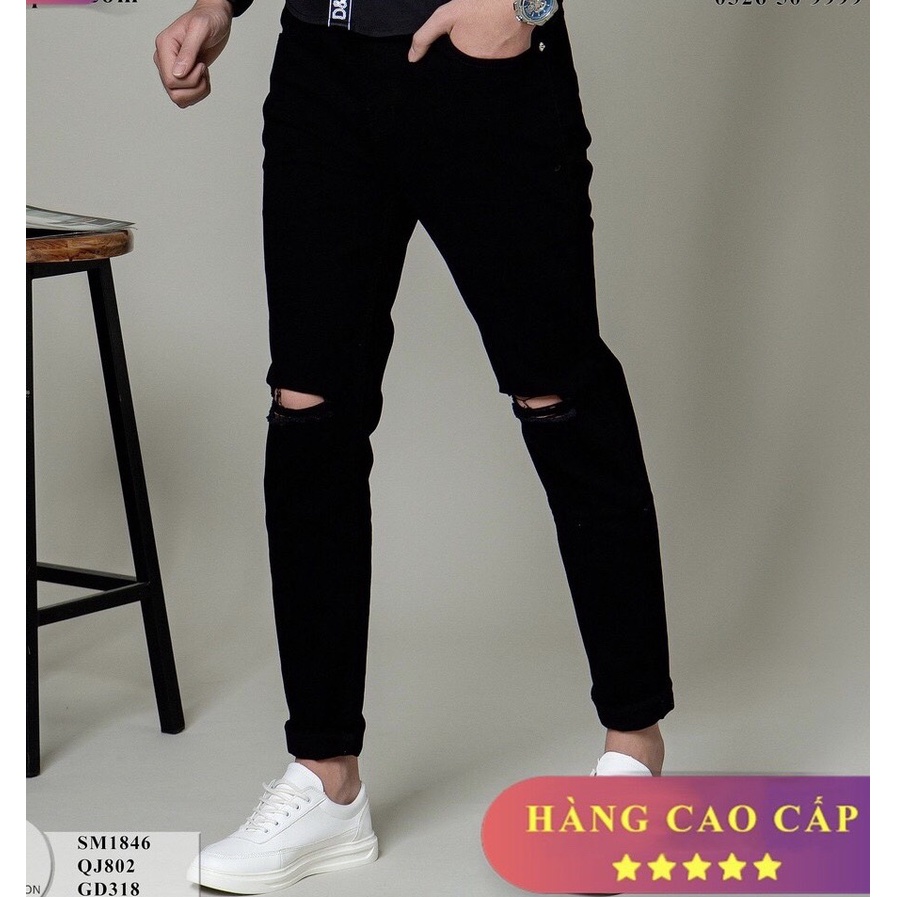 Quần Jean Nam Rách Gối Màu Đen cao cấp mẫu Skinny hot nhất