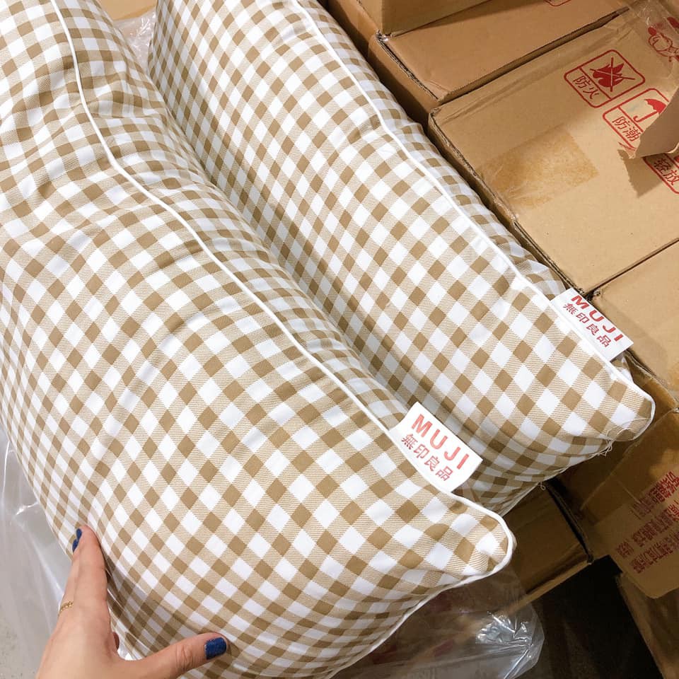 𝑭𝑹𝑬𝑬𝑺𝑯𝑰𝑷  Đôi ruột gối kẻ muji nặng 1,3kg bông tinh khiết cao cấp CÓ ẢNH THẬT