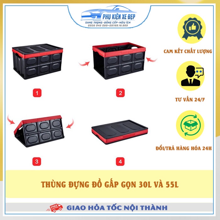 Thùng đựng đồ cốp xe ⚡FREESHIP⚡ ô tô xếp gọn dễ dàng với 2 dung tích 30L và 55L tiết kiệm tối đa không gian cốp xe ô tô