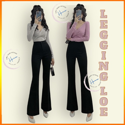 Quần Legging Cạp Khóa Ống Loe Nữ Dáng Dài Lưng Cao Legging Ôm Chân Chất Cotton Dày Dặn Tôn Dáng