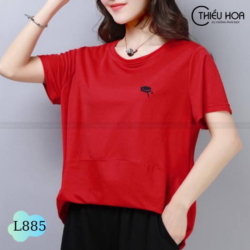 Áo Thun Trung Niên Nữ Tay ngắn, Họa Tiết Hoa Thêu Ngực Tỉ Mỉ Nhẹ Nhàng Có Co Giãn Thương hiệu Thiều Hoa L885