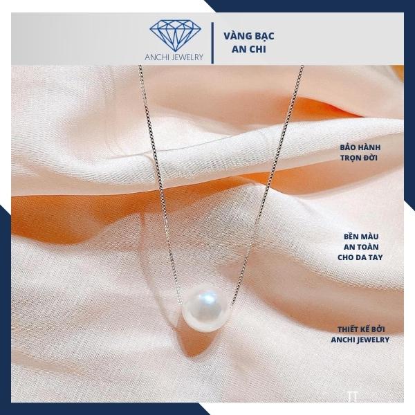 Set dây chuyền bông tai móc câu hạt trai 8ly chuẩn bạc ý 925, Anchi jewelry