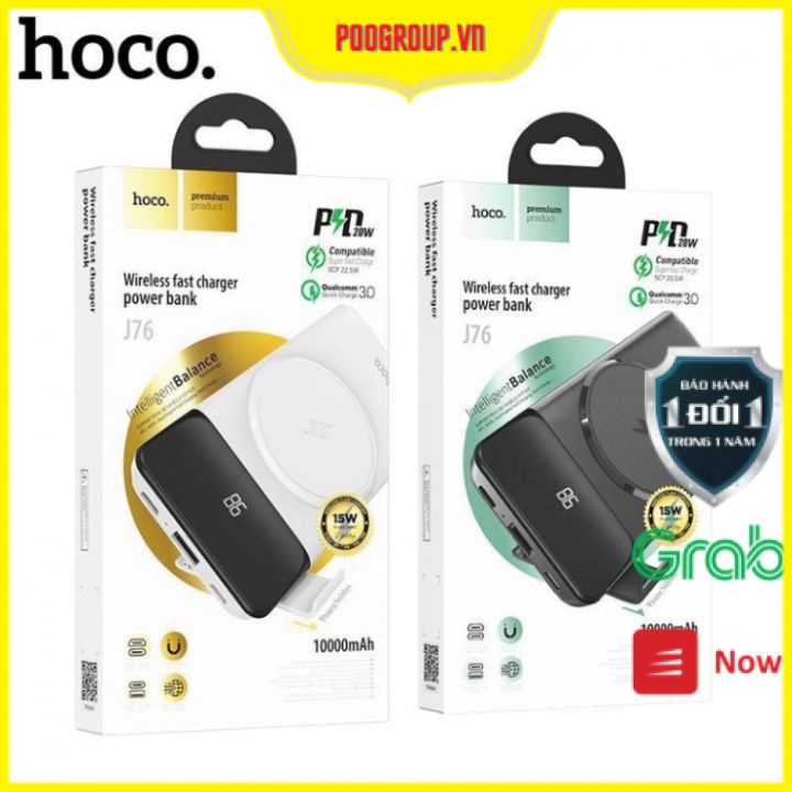 Pin Sạc Dự Phòng Không Dây Hoco J76 10.000mAh - Hỗ Trợ Sạc Nhanh QC3.0 và PD20W - Cổng TypeC in/out BH 12TH Poogroup