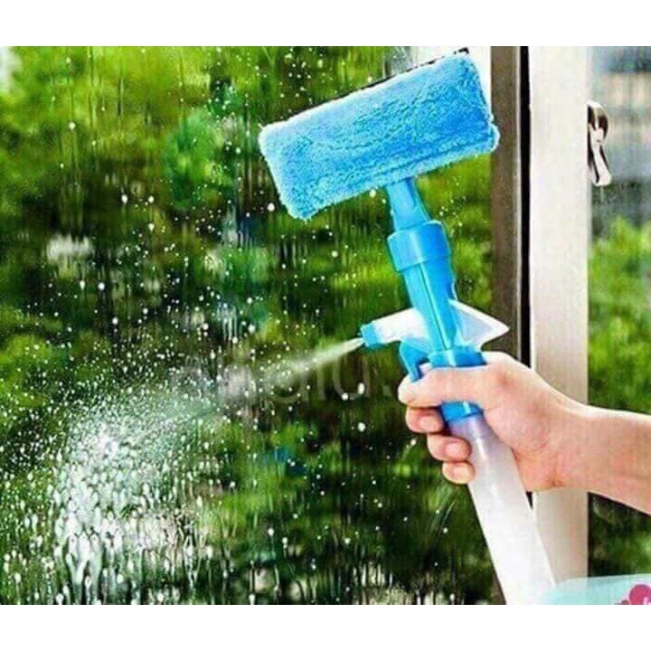 Cây gậy lau cọ kính kèm giẻ lau có bình xịt tiện dụng