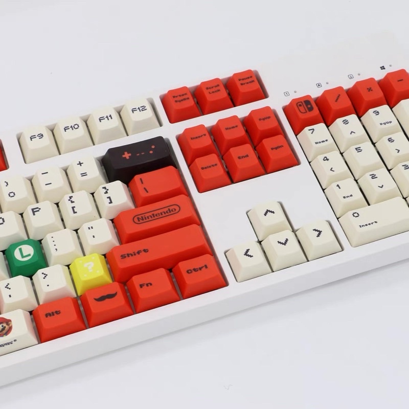 Set Keycap Thick Cherry Mario Đỏ 119 Phím PBT Dye_Sub