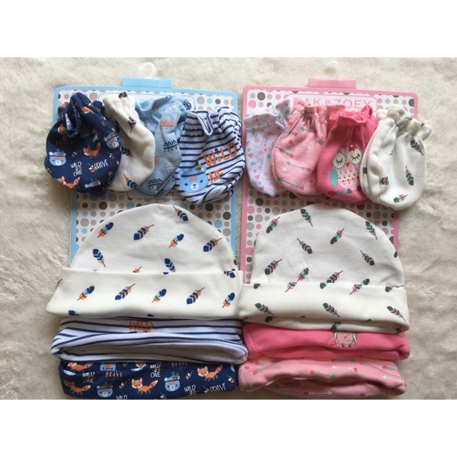 Set 3 mũ và 4 bộ bao tay cho bé sơ sinh - Hàng xuất xịn