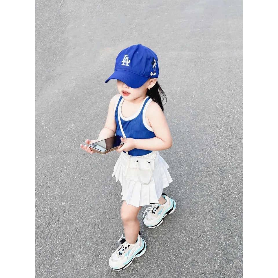 Sét váy xếp ly kèm áo ba lỗ cho bé gái, set áo tăm lạnh 3 lỗ kèm chân váy trắng xếp ly ( quần lót trong) cho bé